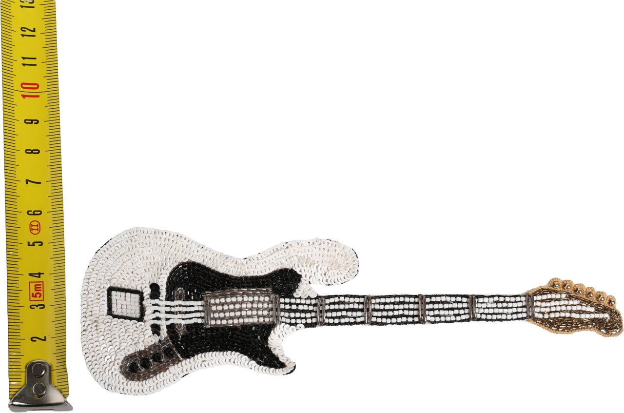 Dolce & Gabbana Gold Brass Logo Beaded Guitar Pin Brooch Goud