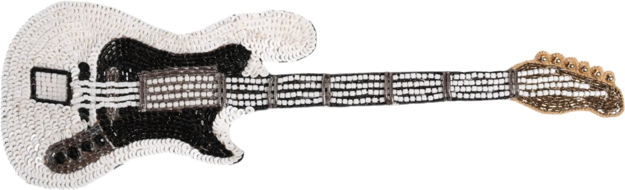 Dolce & Gabbana Gold Brass Logo Beaded Guitar Pin Brooch Goud