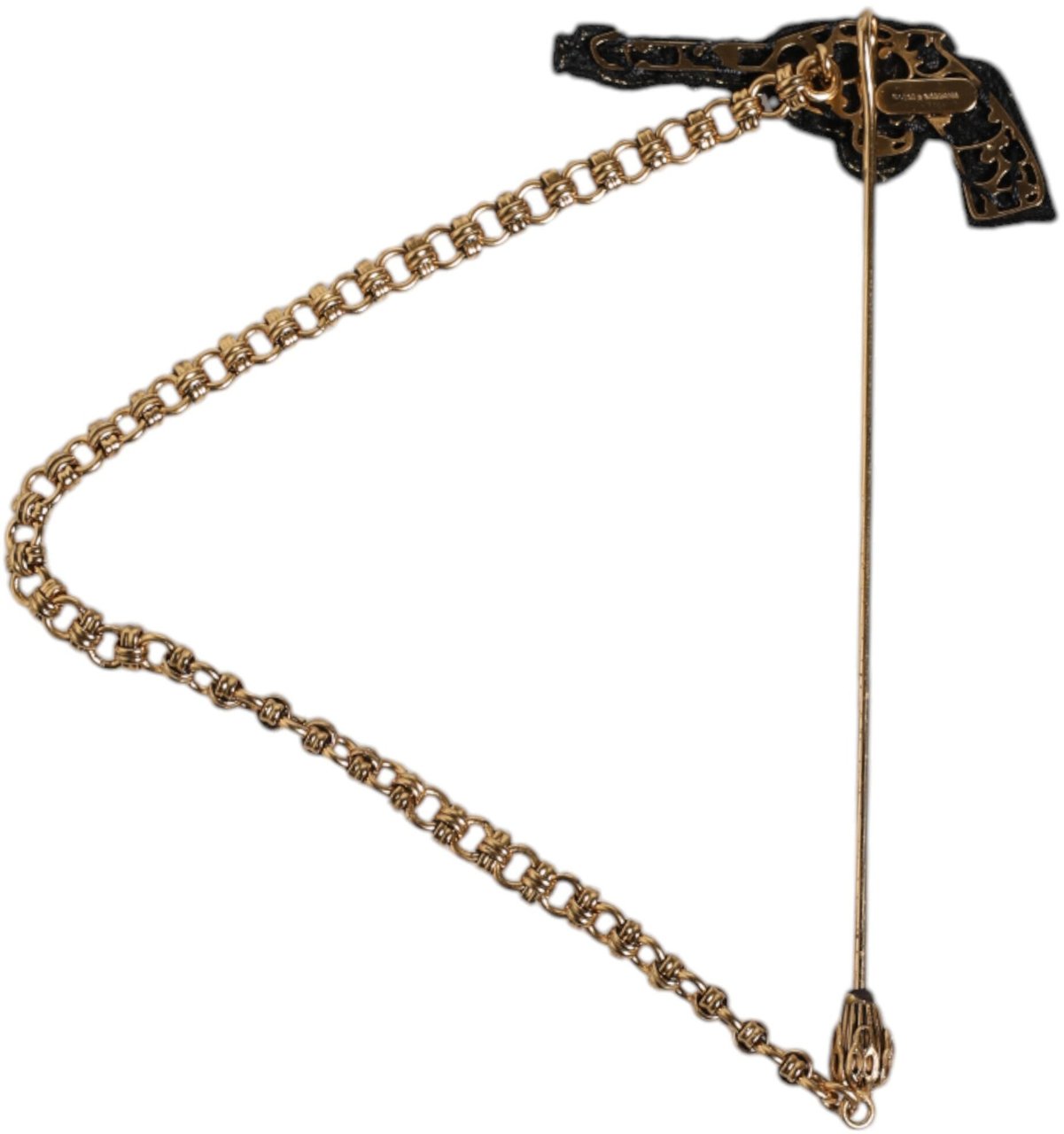 Dolce & Gabbana Black Gold Brass Copper Revolver Brooch Lapel Pin Zwart