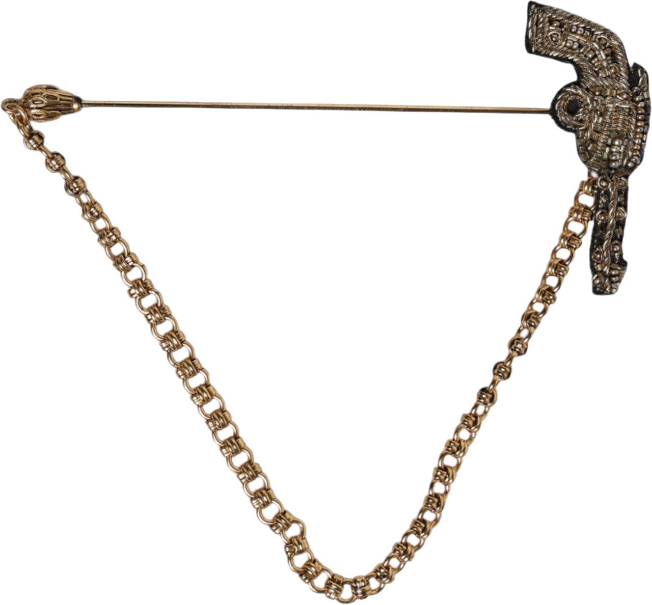 Dolce & Gabbana Black Gold Brass Copper Revolver Brooch Lapel Pin Zwart