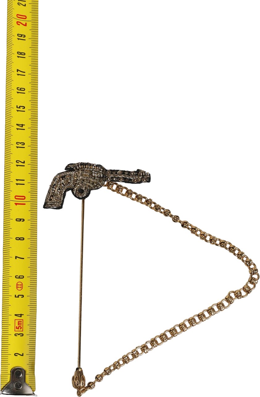 Dolce & Gabbana Black Gold Brass Copper Revolver Brooch Lapel Pin Zwart