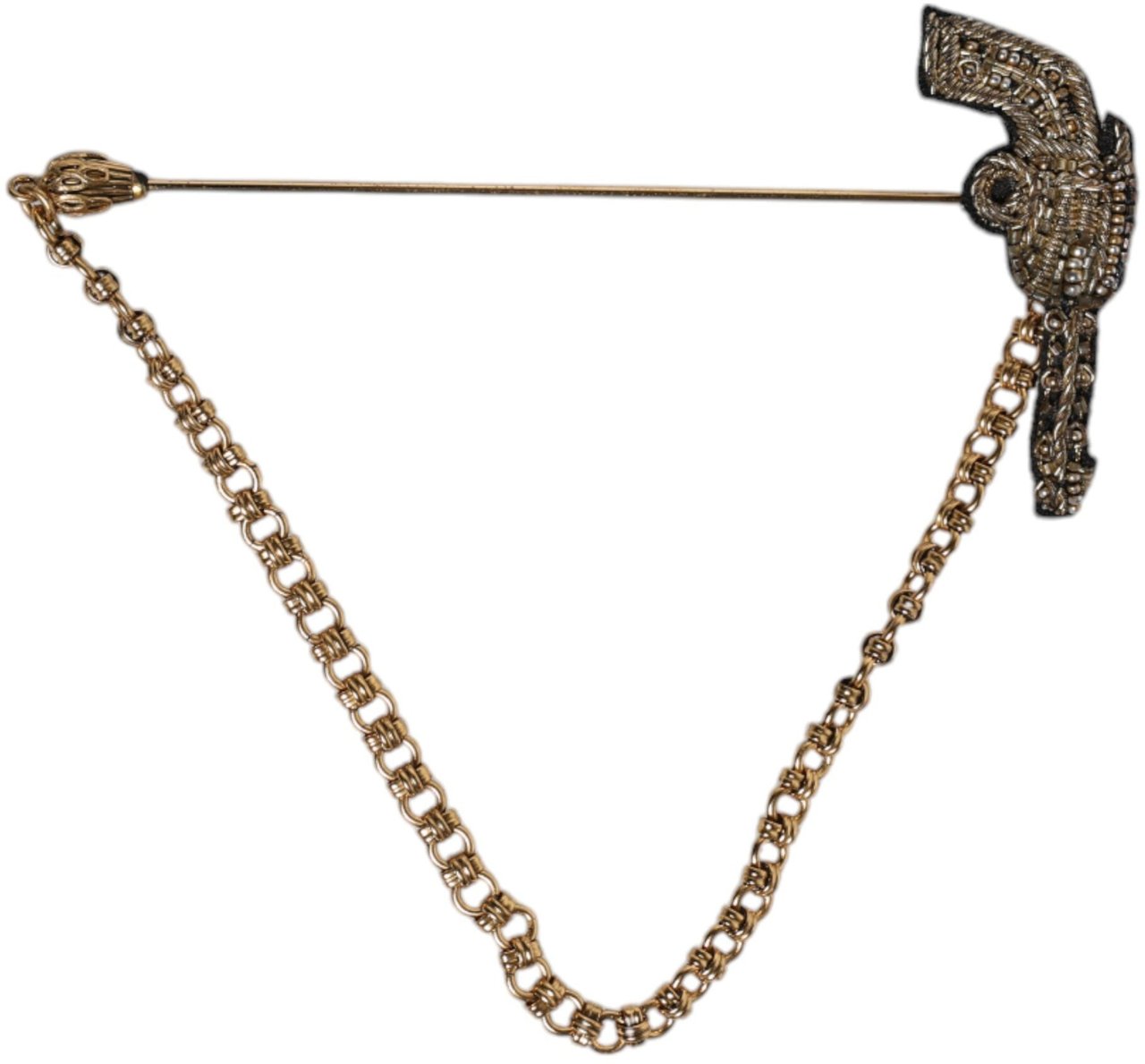 Dolce & Gabbana Black Gold Brass Copper Revolver Brooch Lapel Pin Zwart
