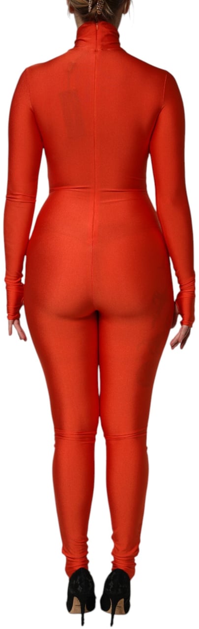 Dolce & Gabbana Red Nylon Turtleneck Bodycon Jumpsuit Dress Rood