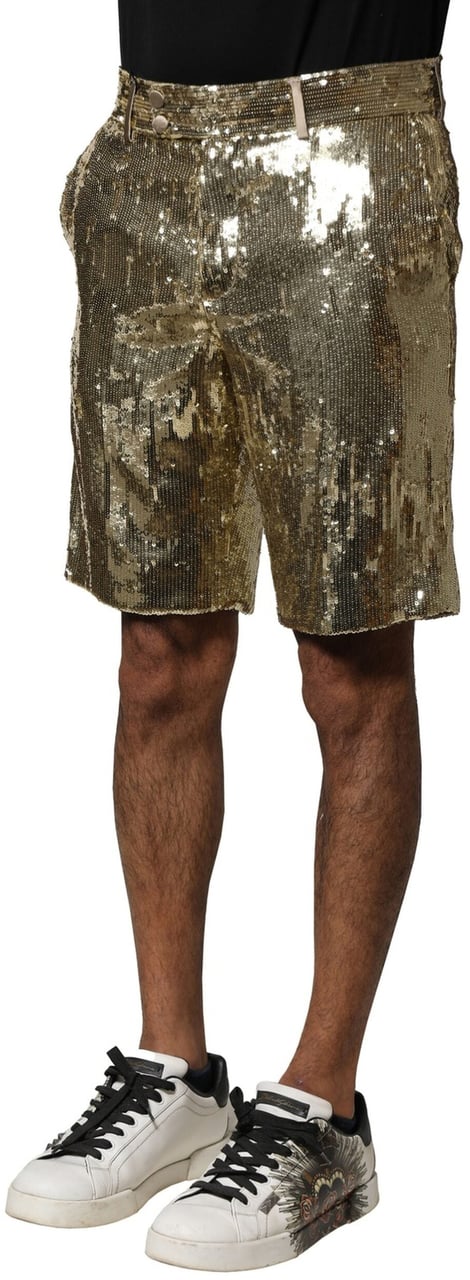 Dolce & Gabbana Gold Sequin Polyester Embellished Bermuda Shorts Goud