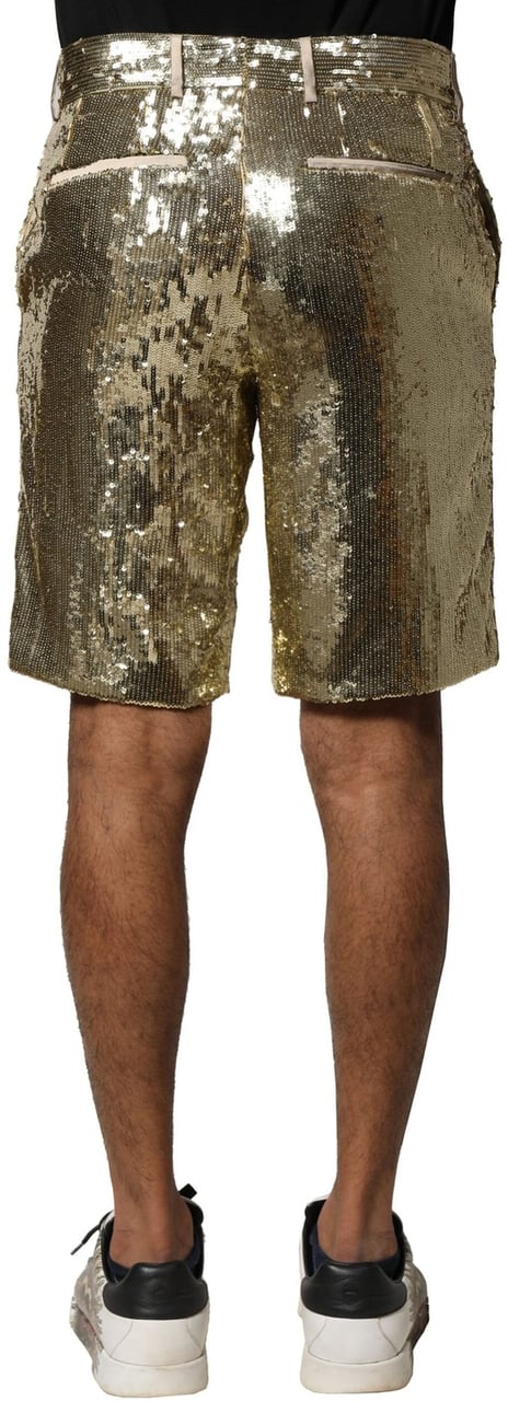 Dolce & Gabbana Gold Sequin Polyester Embellished Bermuda Shorts Goud