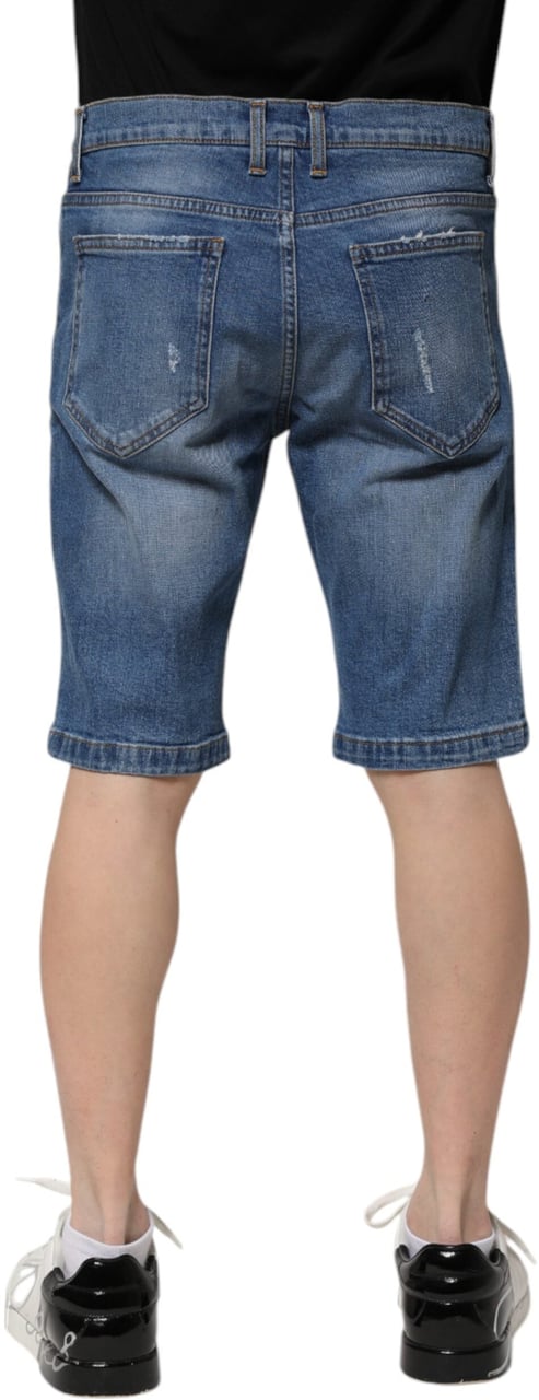Dolce & Gabbana Blue Cotton Stretch Men Denim Bermuda Shorts Blauw