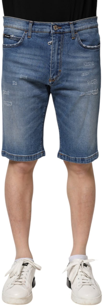 Dolce & Gabbana Blue Cotton Stretch Men Denim Bermuda Shorts Blauw