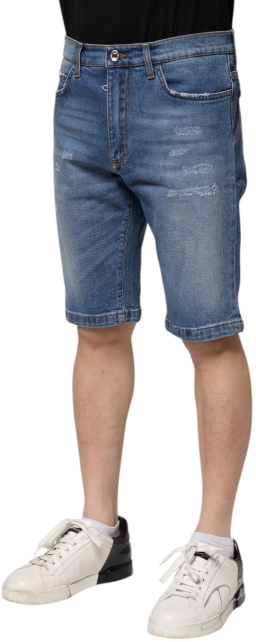 Dolce & Gabbana Blue Cotton Stretch Men Denim Bermuda Shorts Blauw