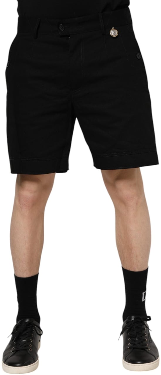 Dolce & Gabbana Black Cotton Knee Length Men Bermuda Shorts Zwart