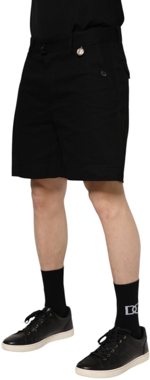 Dolce & Gabbana Black Cotton Knee Length Men Bermuda Shorts Zwart