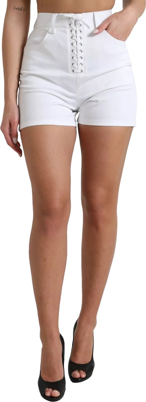 Dolce & Gabbana White Front Lace High Waist Hot Pants Shorts Wit