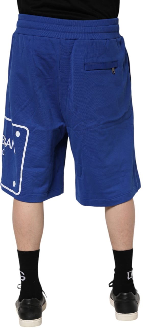 Dolce & Gabbana Blue Logo Cotton Bermuda Sweatshorts Shorts Blauw