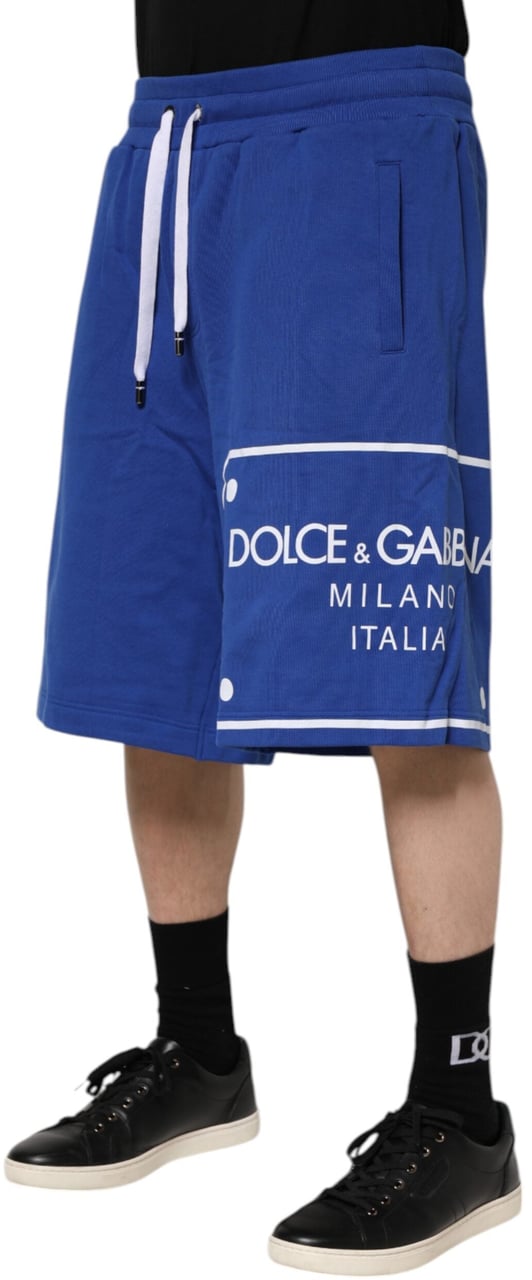 Dolce & Gabbana Blue Logo Cotton Bermuda Sweatshorts Shorts Blauw