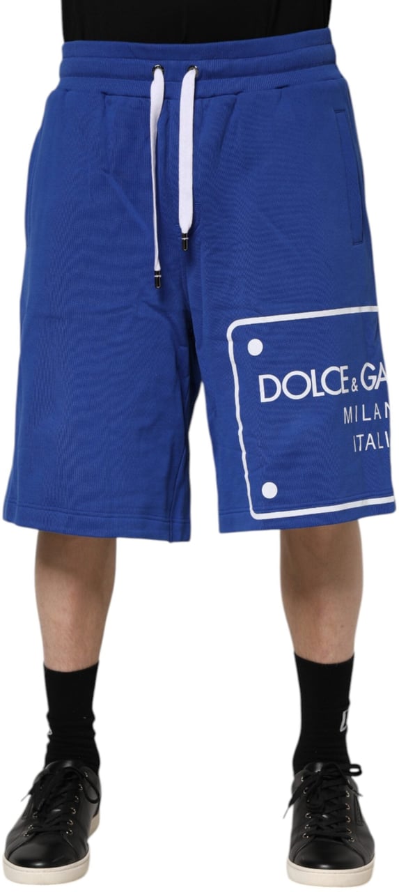 Dolce & Gabbana Blue Logo Cotton Bermuda Sweatshorts Shorts Blauw