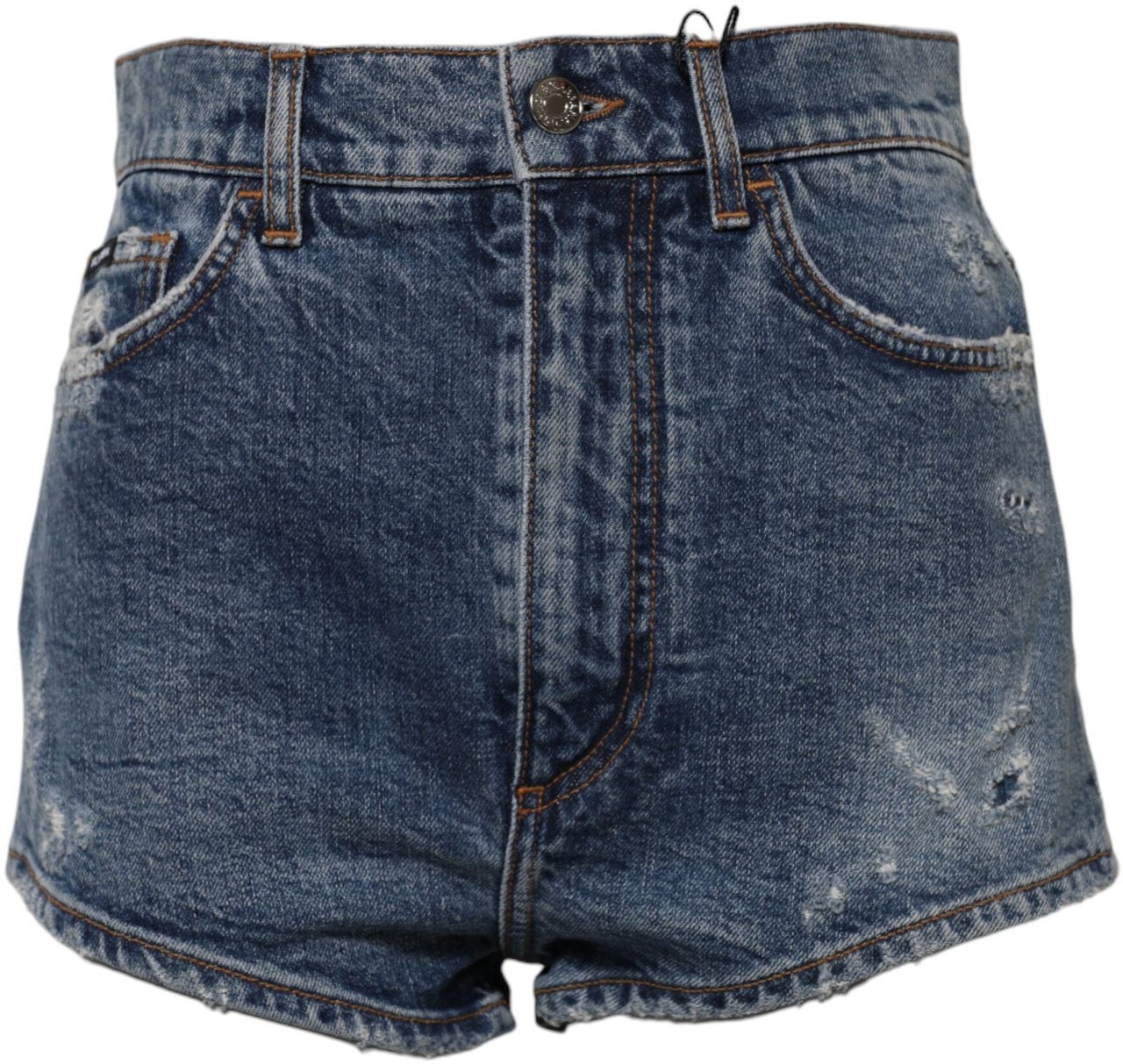 Dolce & Gabbana Blue Tattered Denim Cotton Hot Pants Shorts Blauw
