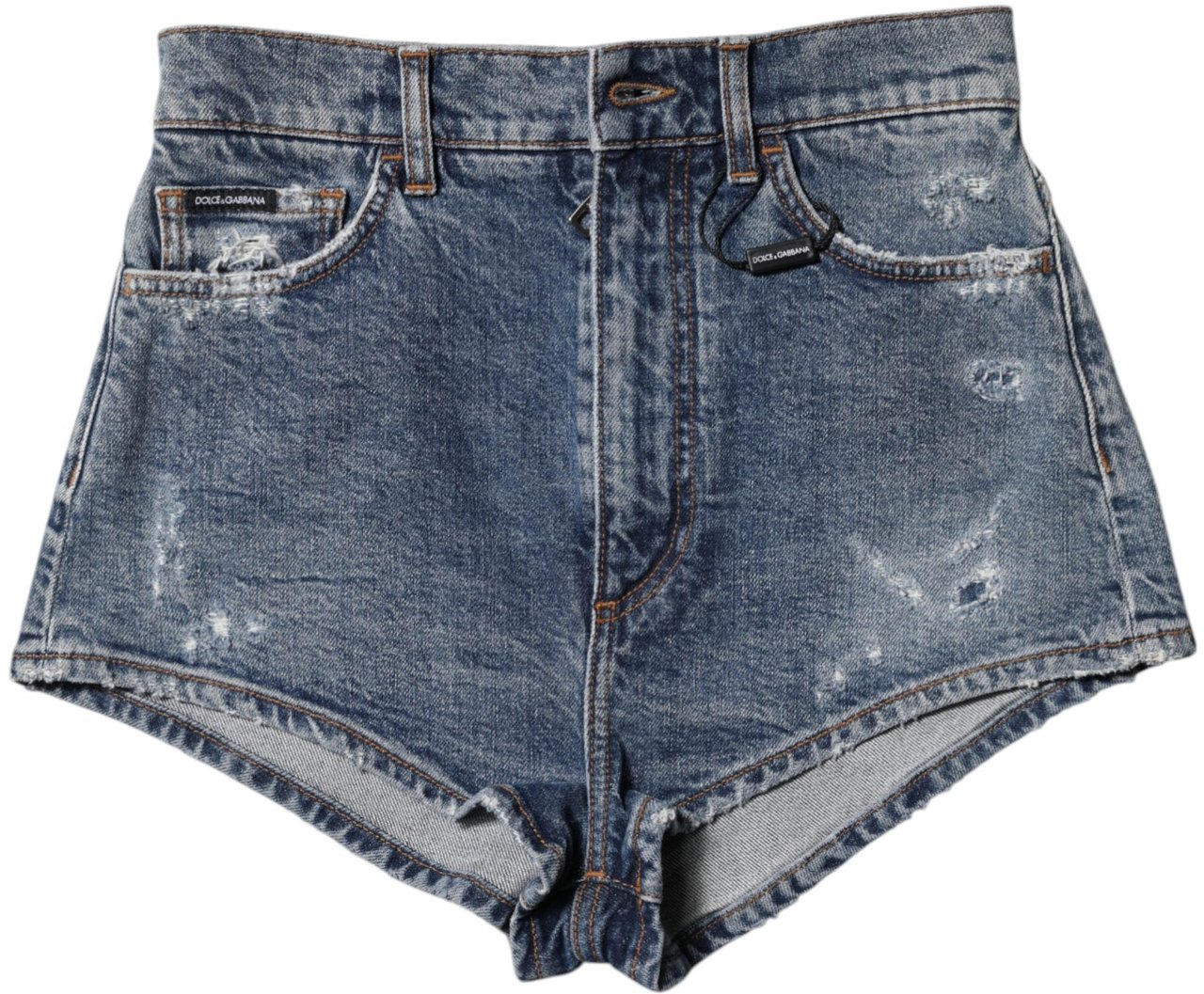 Dolce & Gabbana Blue Tattered Denim Cotton Hot Pants Shorts Blauw