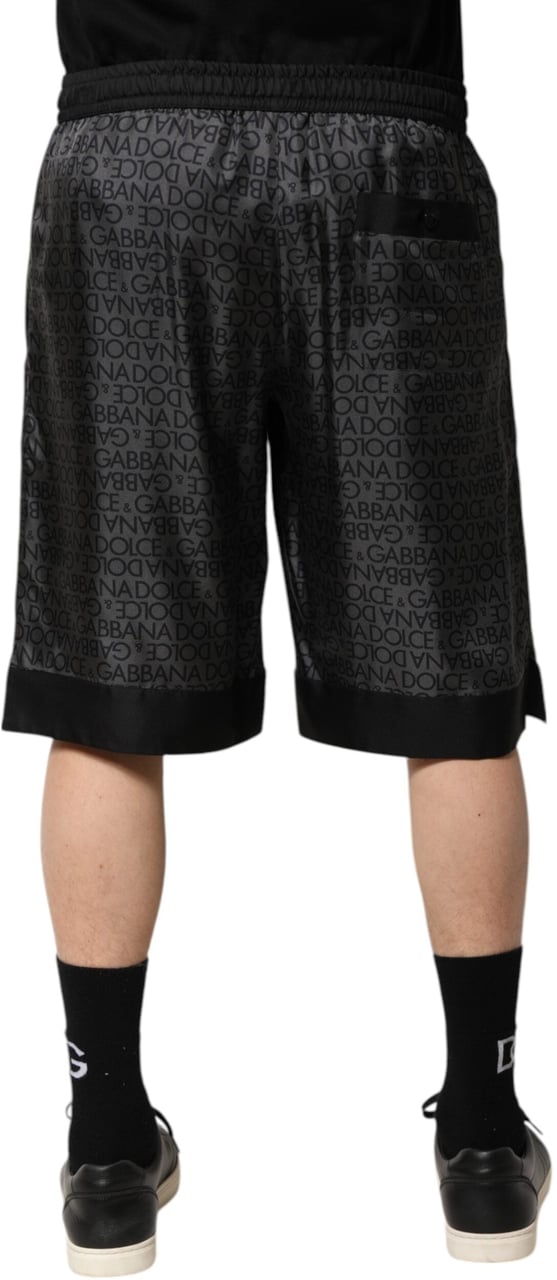 Dolce & Gabbana Gray Black Silk DG Logo Men Bermuda Shorts Zwart