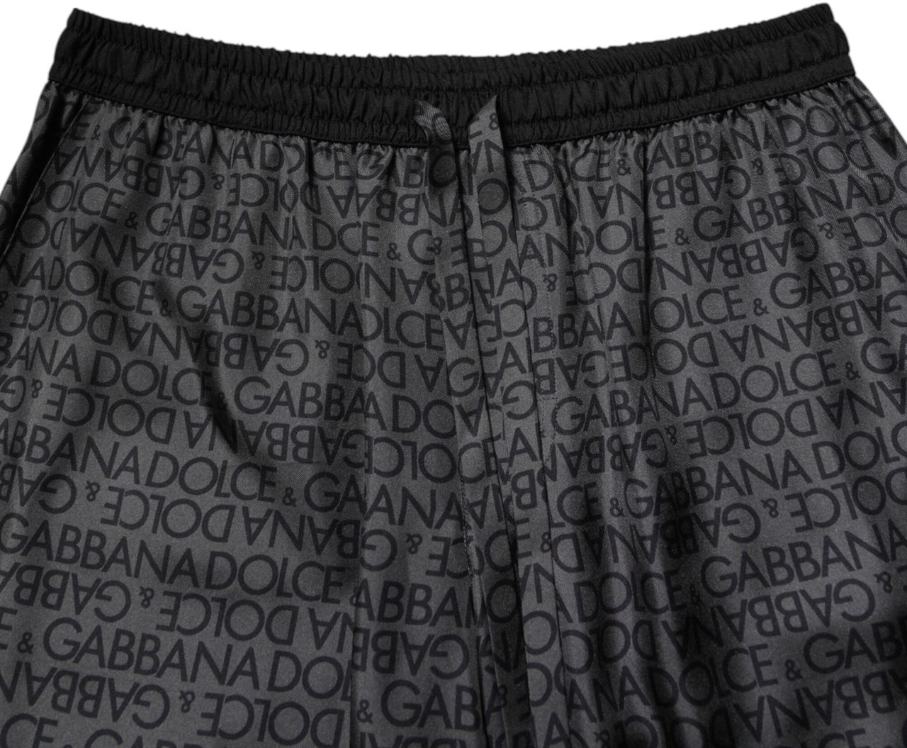 Dolce & Gabbana Gray Black Silk DG Logo Men Bermuda Shorts Zwart