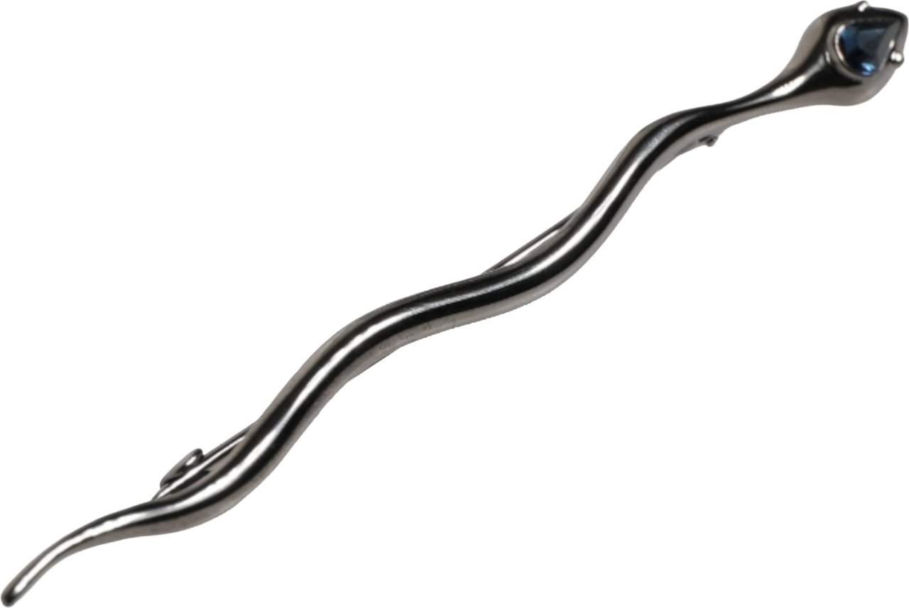 Dolce & Gabbana Black Brass Crystal Spilla Serpente Mens Brooch Pin Zwart