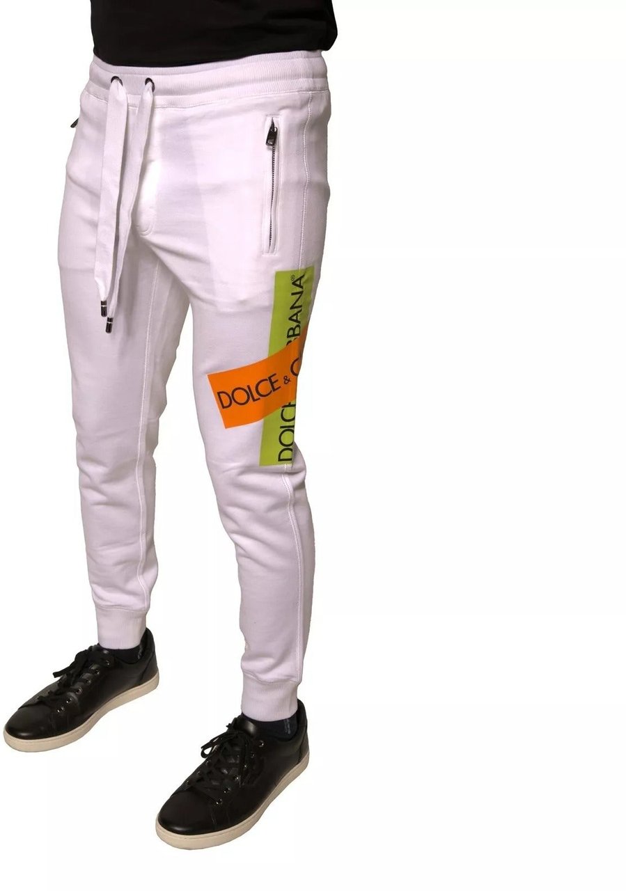 Dolce & Gabbana White Logo Tape Jogger Cotton Sweatpant Pants Wit