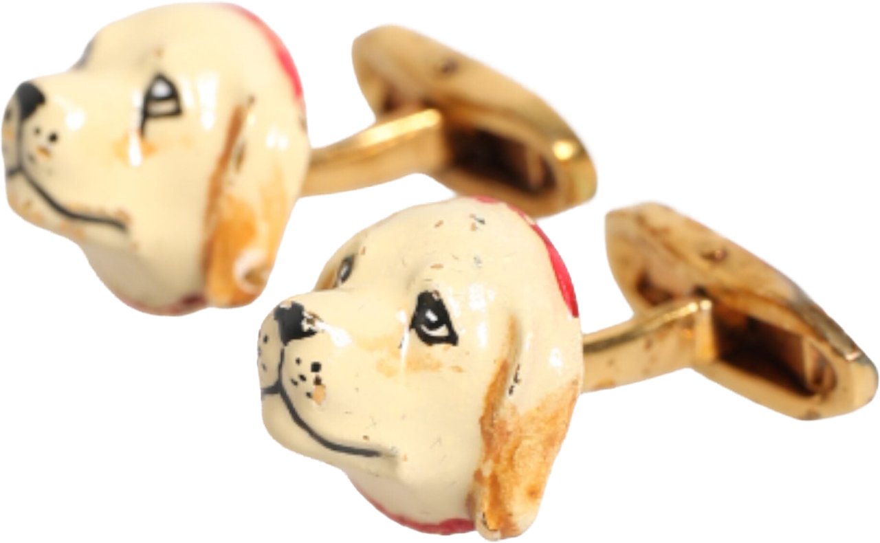 Dolce & Gabbana Brass Gold Tone Dog Puppy Men's Accessories Cufflink Goud