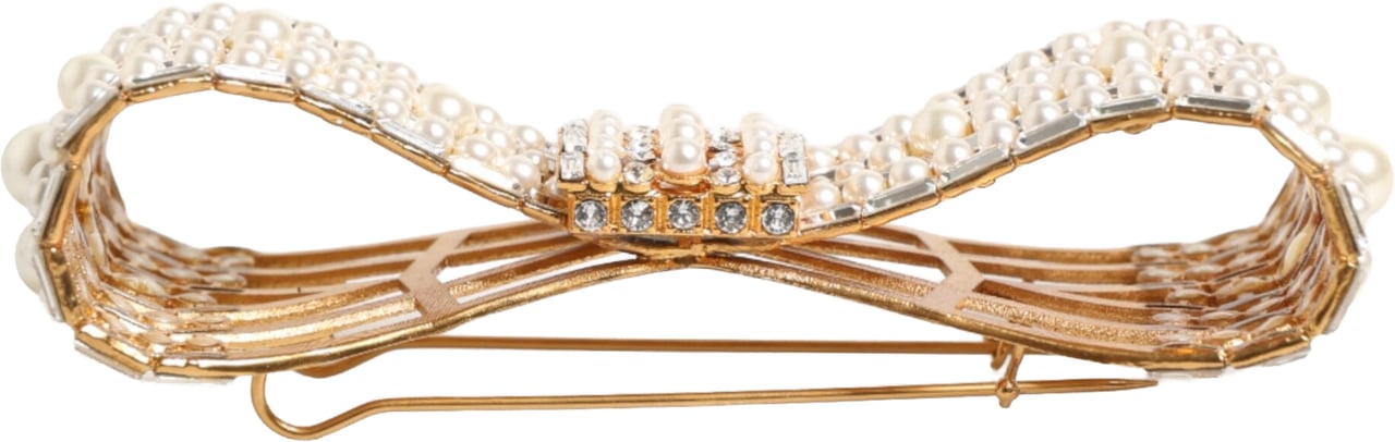 Dolce & Gabbana Gold Brass Glas Crystal Faux Pearl Embellished Brooch Goud
