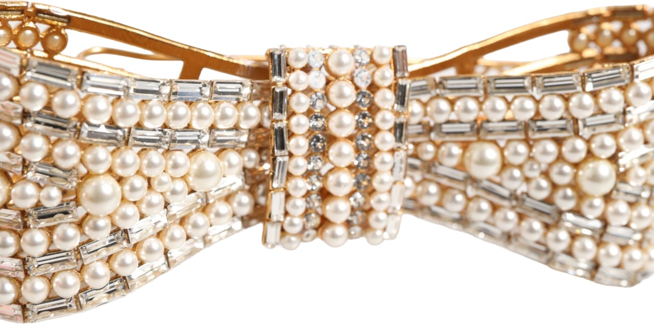 Dolce & Gabbana Gold Brass Glas Crystal Faux Pearl Embellished Brooch Goud