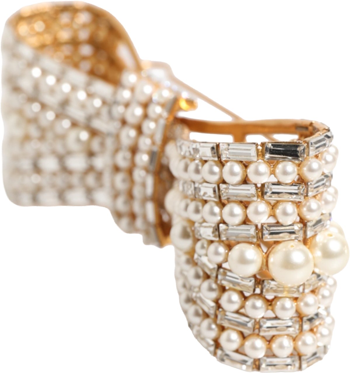 Dolce & Gabbana Gold Brass Glas Crystal Faux Pearl Embellished Brooch Goud