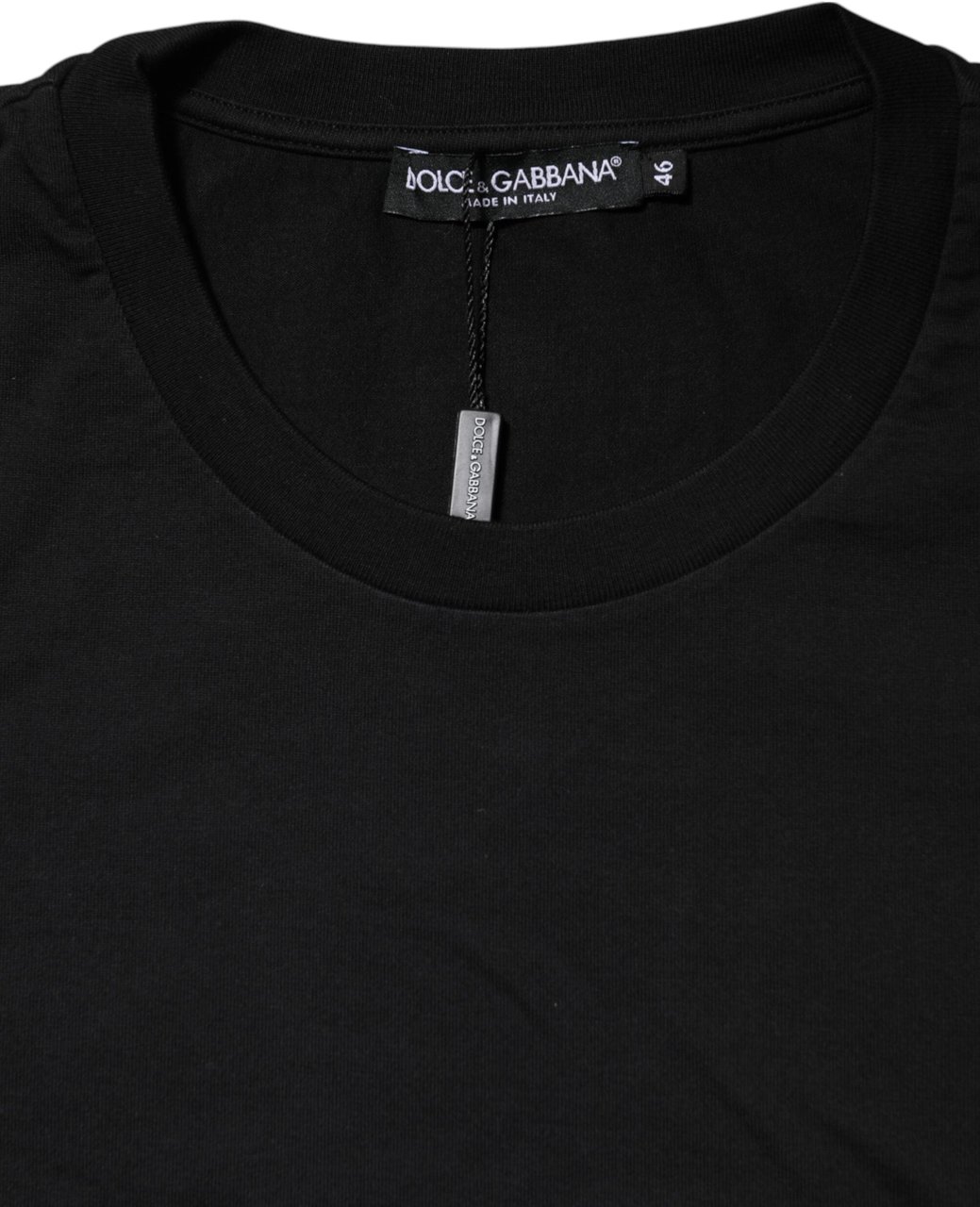 Dolce & Gabbana Black Logo Print Cotton Men Crew Neck T-shirt Zwart