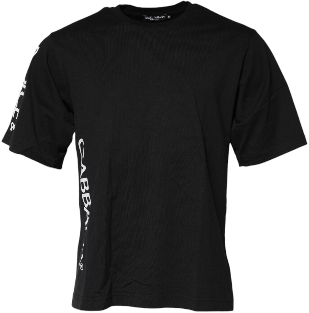Dolce & Gabbana Black Logo Print Cotton Men Crew Neck T-shirt Zwart