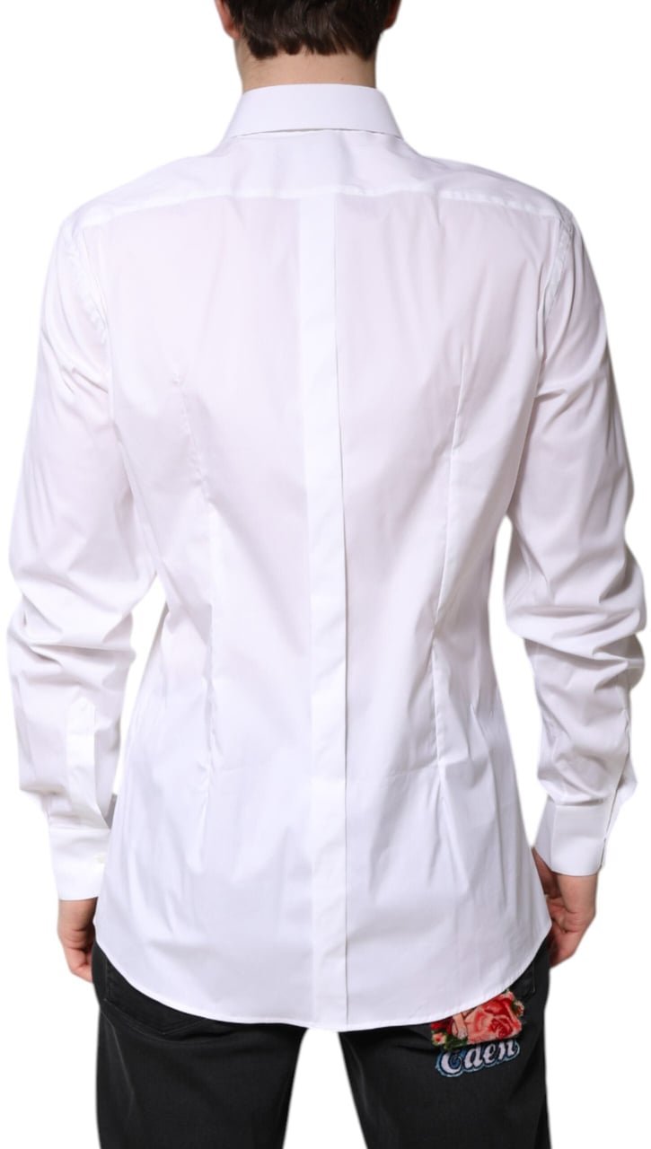 Dolce & Gabbana White Cotton Collared GOLD FormalDress Shirt Wit