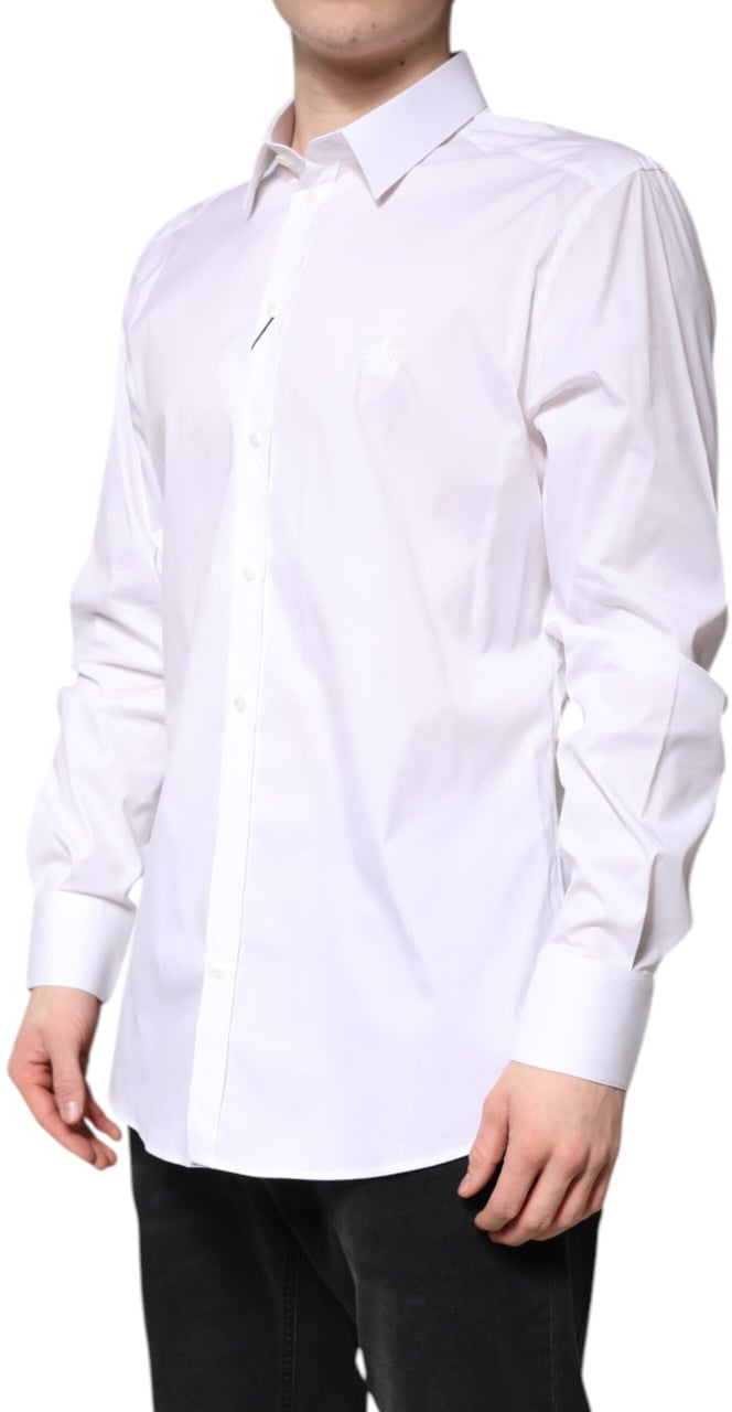 Dolce & Gabbana White Cotton Collared GOLD FormalDress Shirt Wit