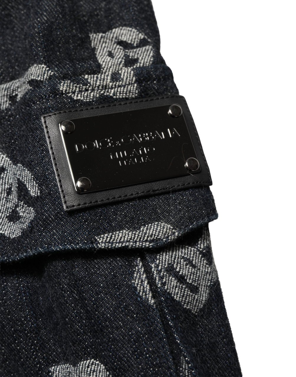 Dolce & Gabbana Black Monogram Denim Cargo Men Bermuda Short Zwart