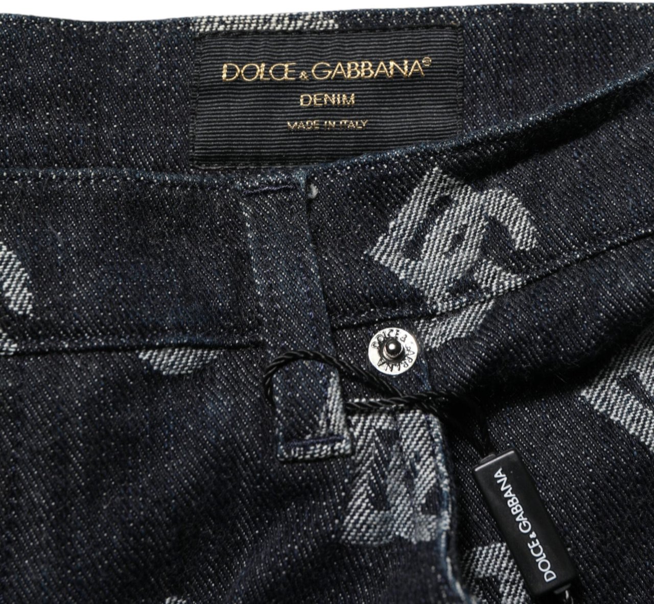 Dolce & Gabbana Black Monogram Denim Cargo Men Bermuda Short Zwart