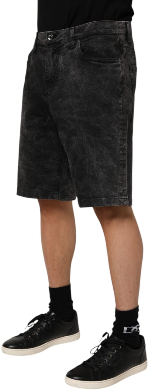 Dolce & Gabbana Black Cotton Mid Waist Denim Men Bermuda Short Zwart