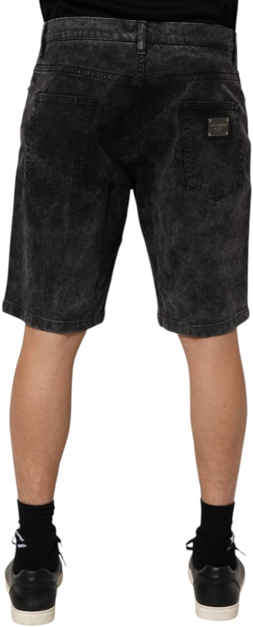 Dolce & Gabbana Black Cotton Mid Waist Denim Men Bermuda Short Zwart