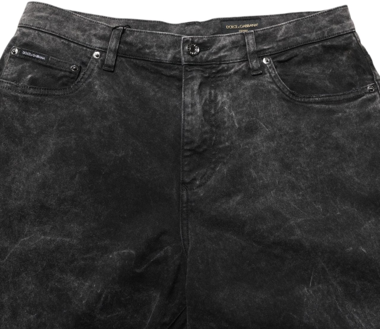 Dolce & Gabbana Black Cotton Mid Waist Denim Men Bermuda Short Zwart