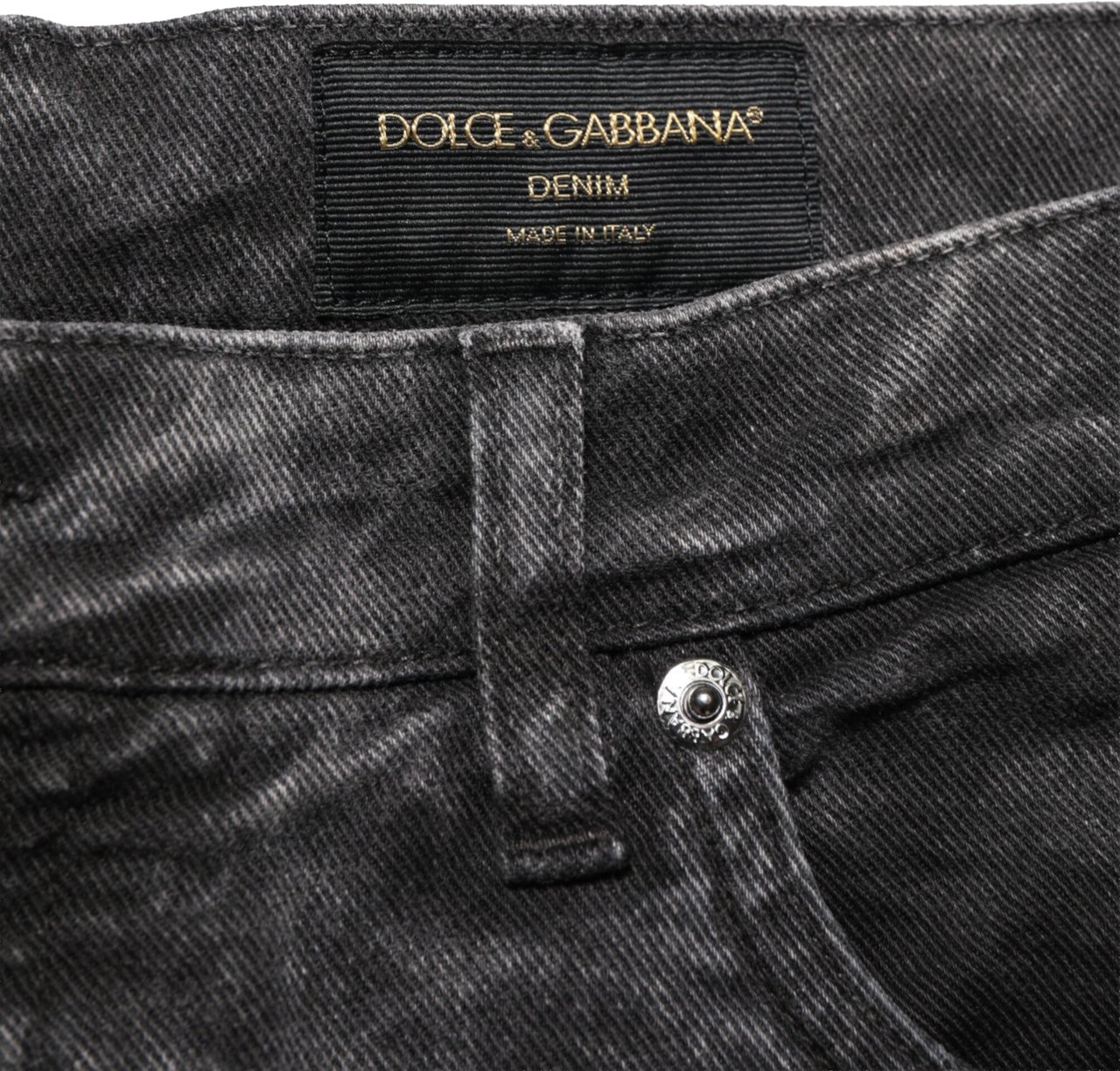 Dolce & Gabbana Black Cotton Mid Waist Denim Men Bermuda Short Zwart