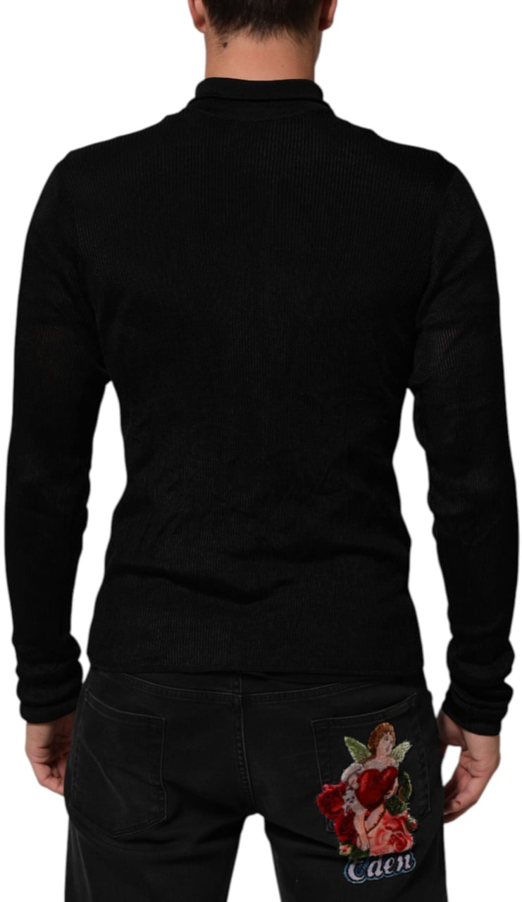 Dolce & Gabbana Black Viscose Turtle Neck Pullover Sweater Zwart