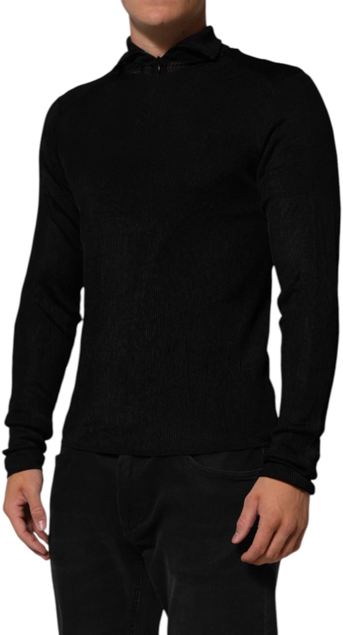 Dolce & Gabbana Black Viscose Turtle Neck Pullover Sweater Zwart