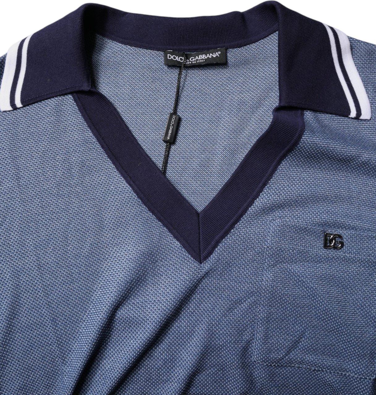 Dolce & Gabbana Blue Collared V-neck Silk Blend Polo T-shirt Maroon