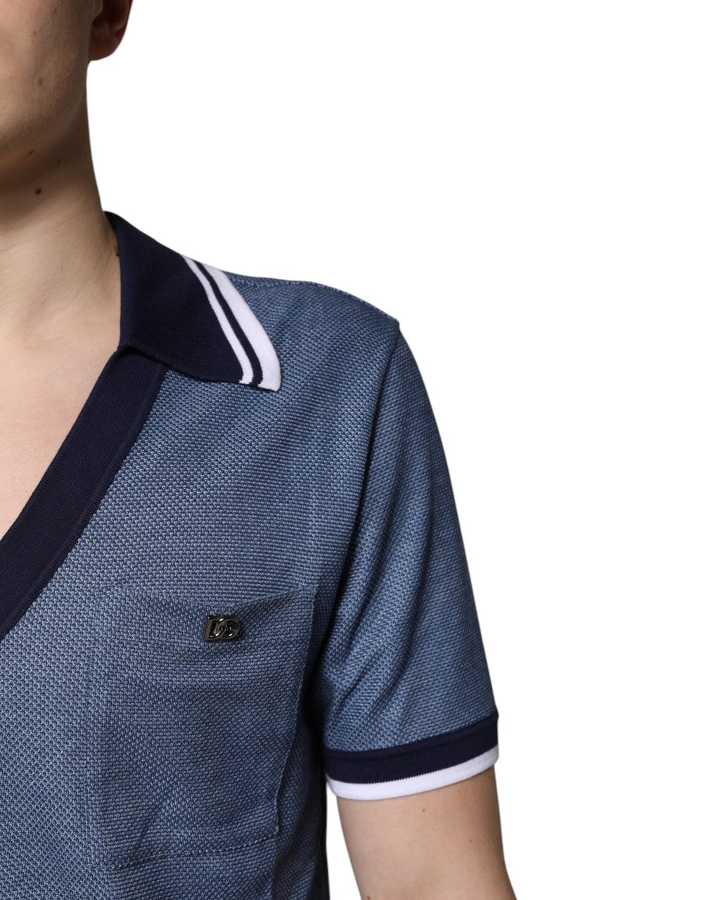 Dolce & Gabbana Blue Collared V-neck Silk Blend Polo T-shirt Maroon