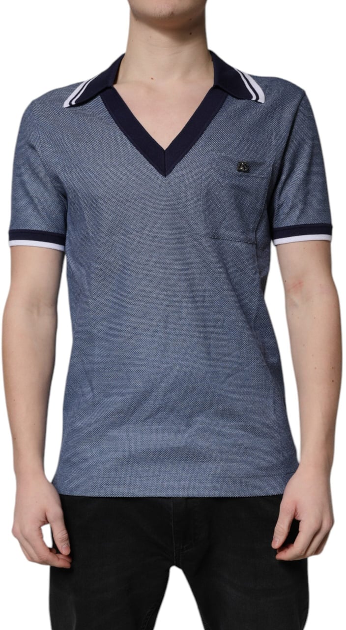 Dolce & Gabbana Blue Collared V-neck Silk Blend Polo T-shirt Maroon