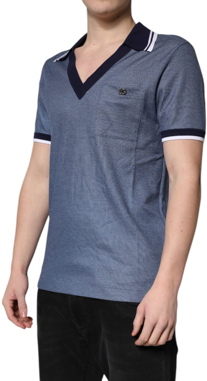 Dolce & Gabbana Blue Collared V-neck Silk Blend Polo T-shirt Maroon