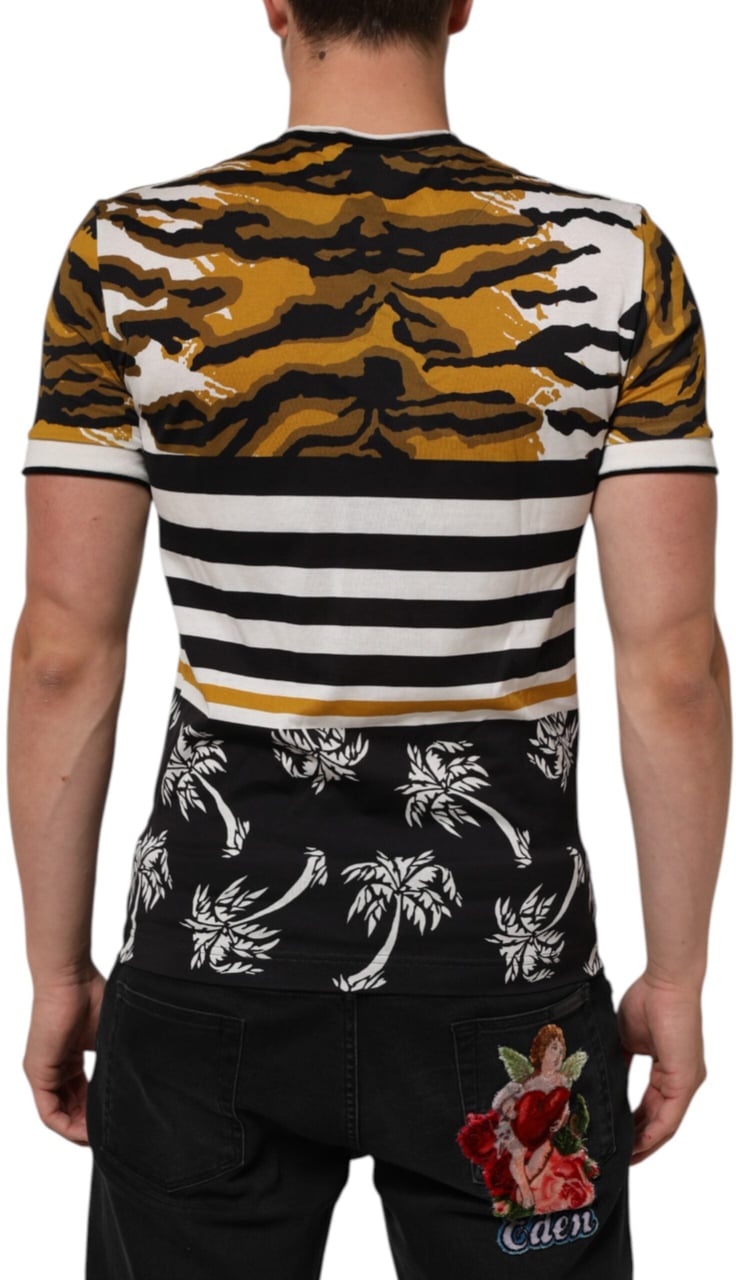 Dolce & Gabbana Multicolor Leopard Palm Leaf Men Crew Neck T-shirt Divers