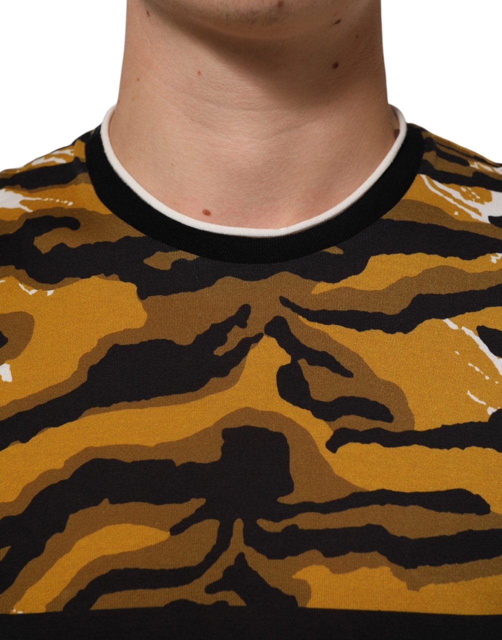 Dolce & Gabbana Multicolor Leopard Palm Leaf Men Crew Neck T-shirt Divers