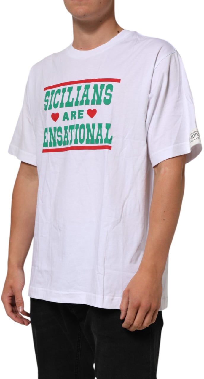 Dolce & Gabbana White Graphic Print Cotton Crew Neck T-shirt Wit