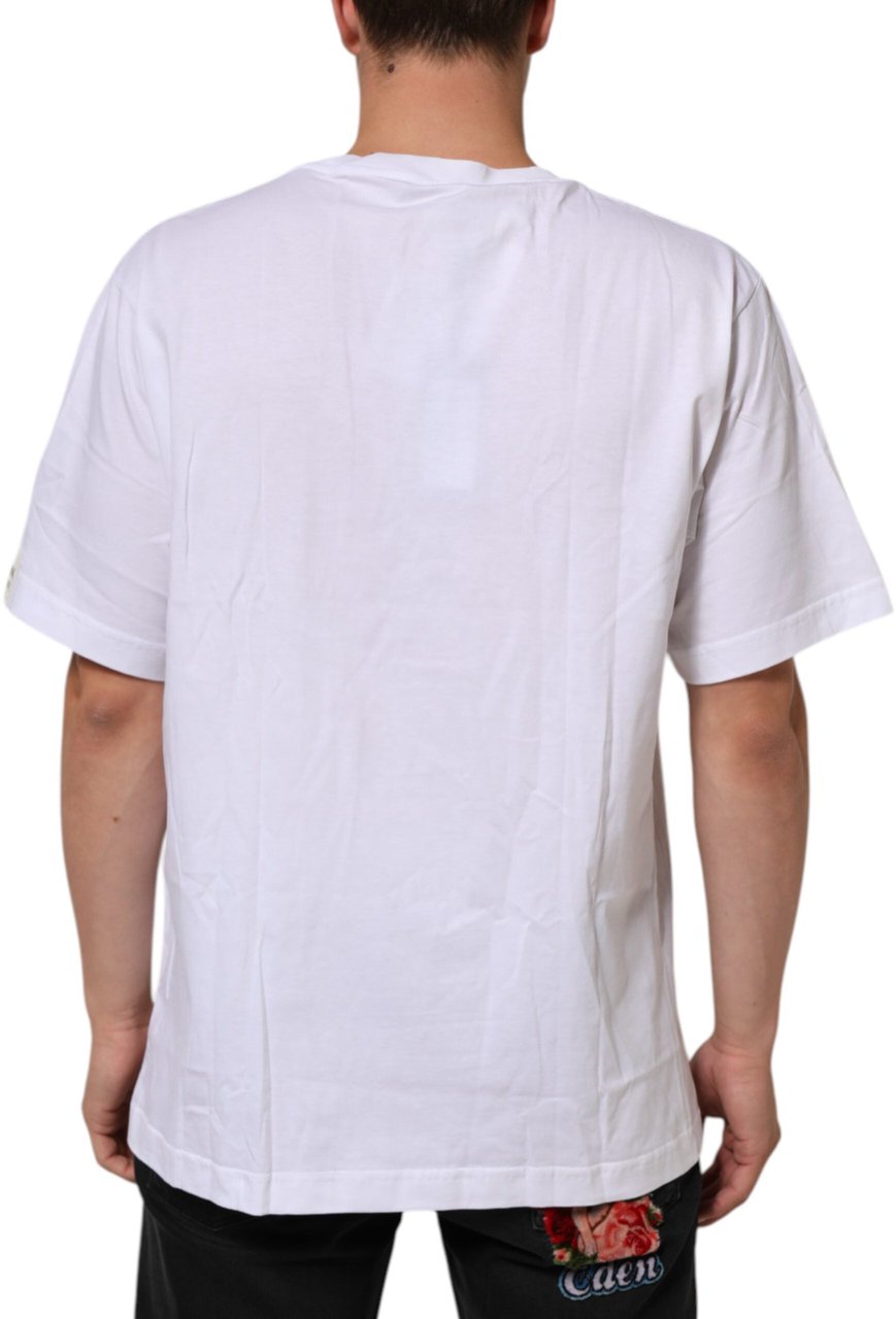 Dolce & Gabbana White Graphic Print Cotton Crew Neck T-shirt Wit