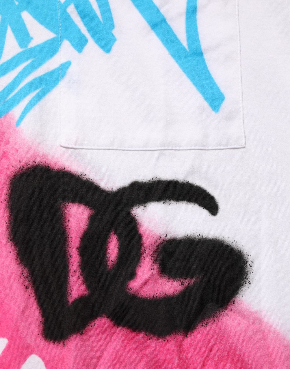 Dolce & Gabbana White Graphic Print Cotton Crew Neck T-shirt Wit