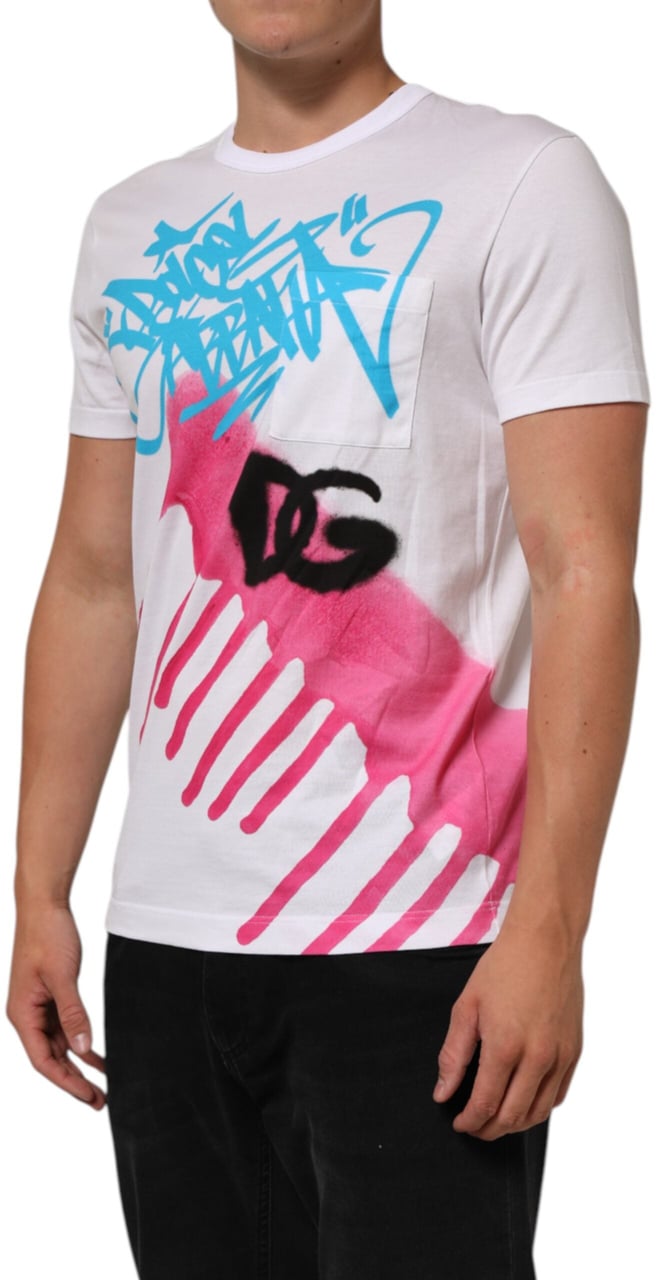 Dolce & Gabbana White Graphic Print Cotton Crew Neck T-shirt Wit